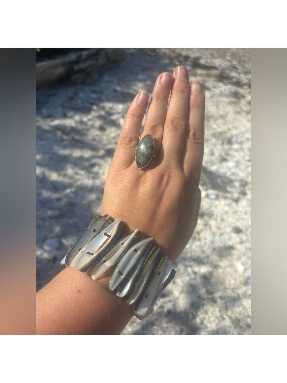 VINTAGE Artisan Mother-of-Pearl Clamshell Sculptural Bracelet | Oceanic Couture